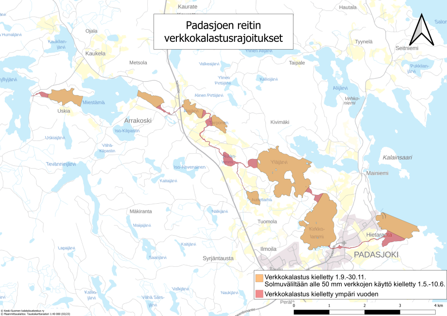 Padasjoen reitin rauhoituskartta